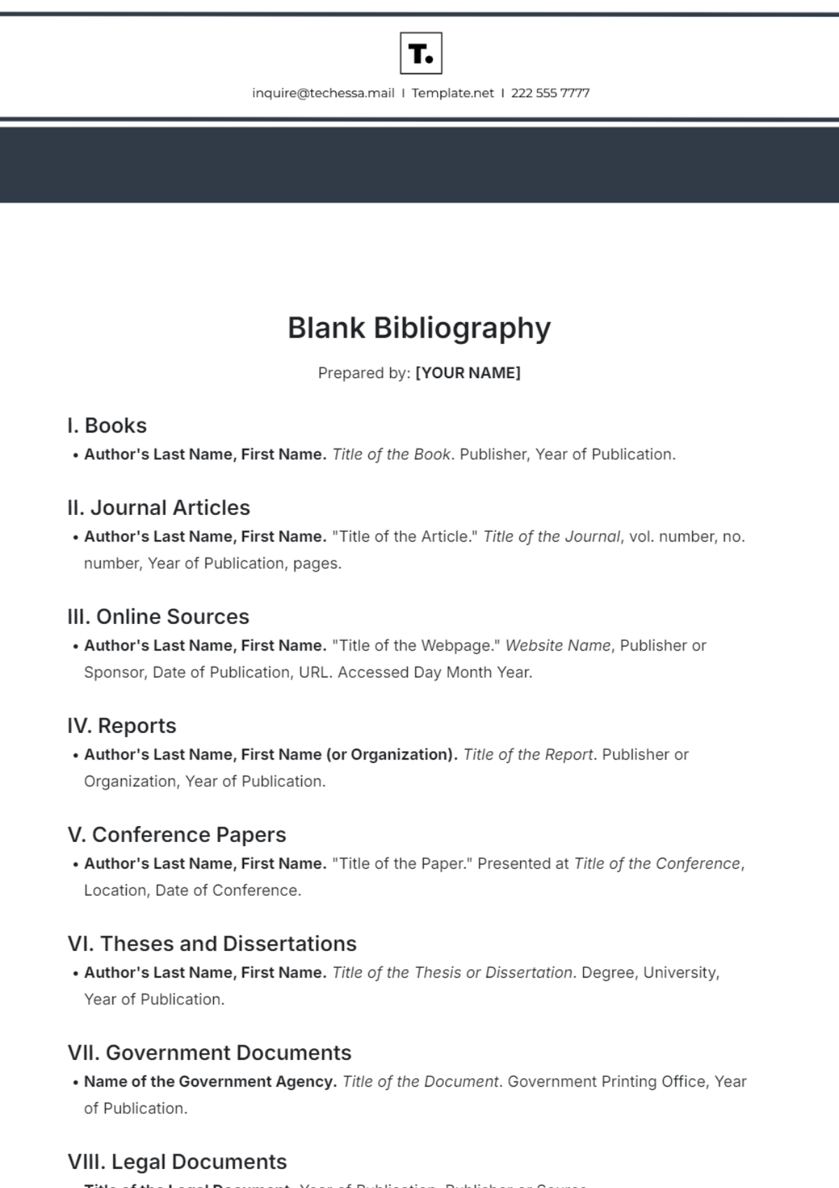 Free Blank Bibliography Template To Edit Online
