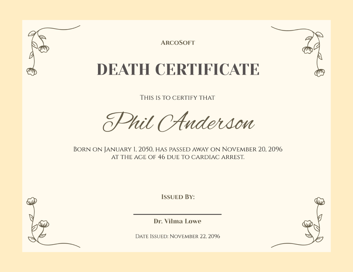 Free Blank Death Certificate Template To Edit Online