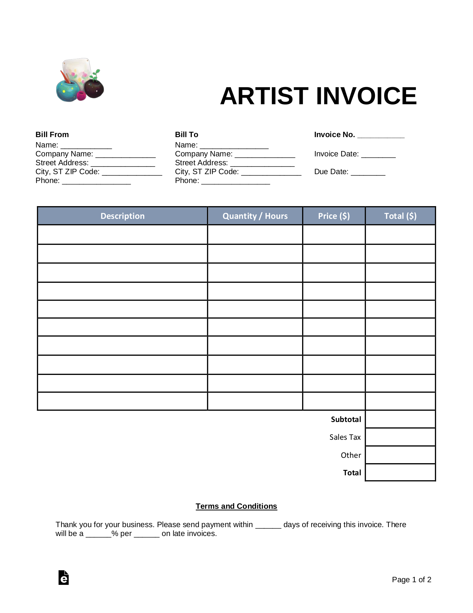 Free Invoice Blank Template Printable