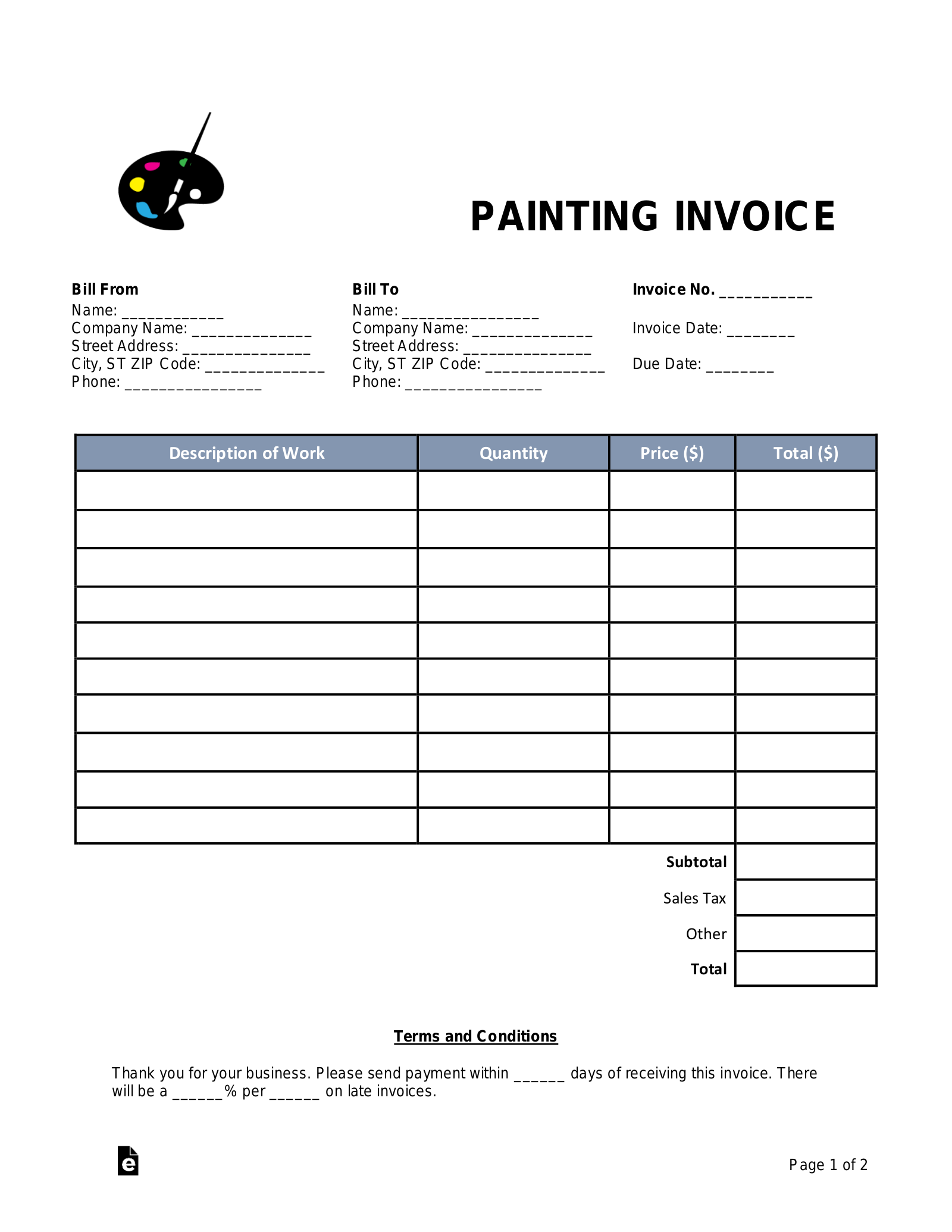 Free Blank Invoice Templates 30 PDF EForms