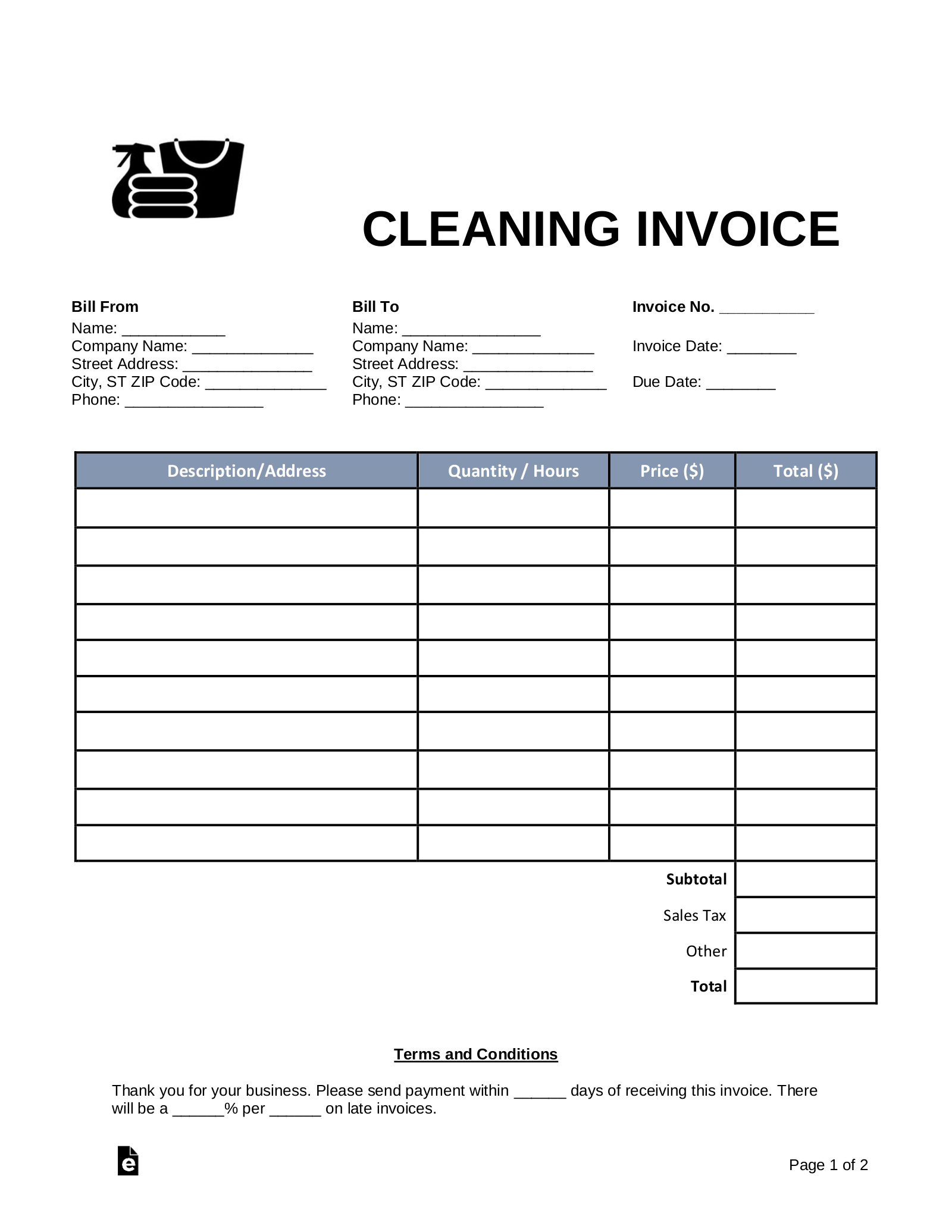 Free Printable Blank Invoice Templates Pdf