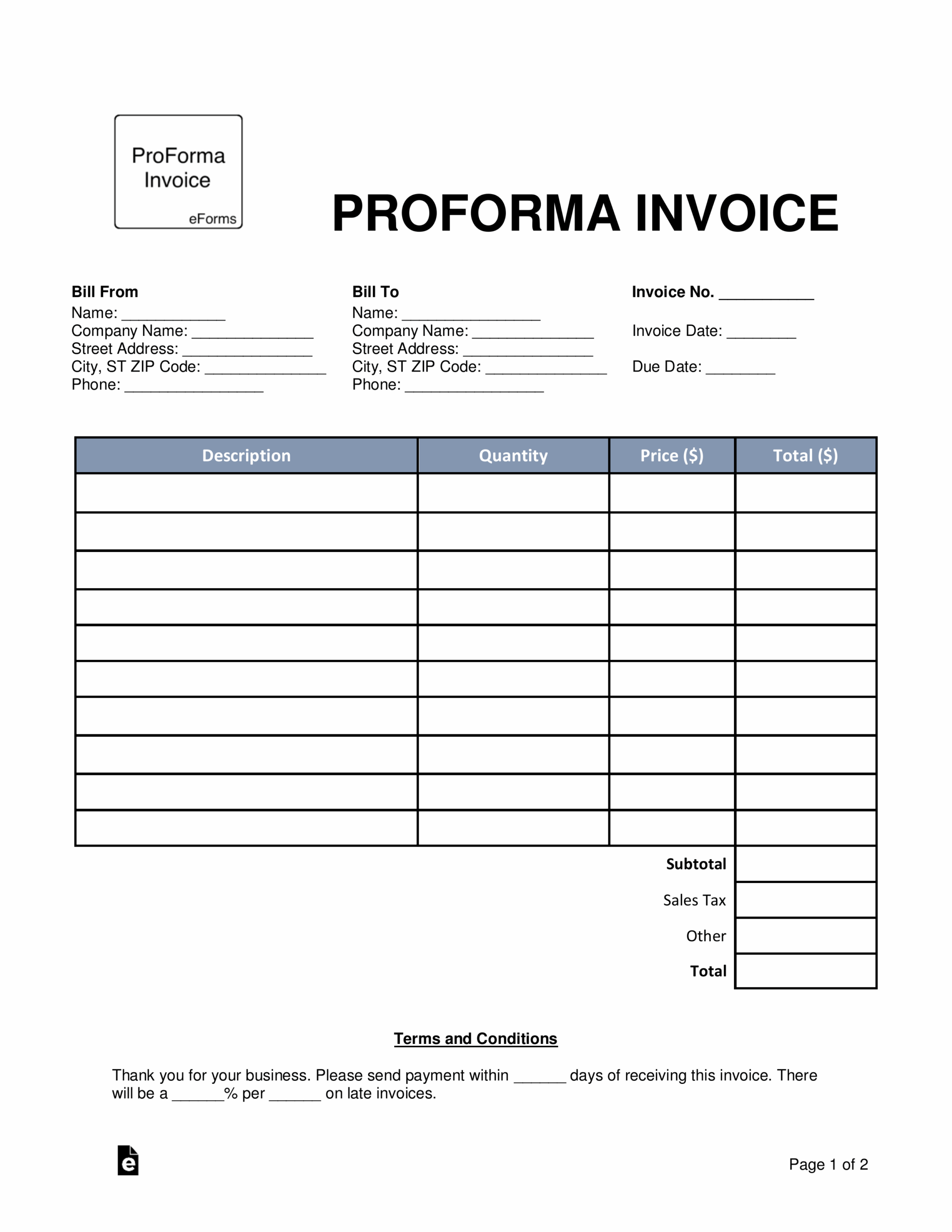 Free Blank Invoice Templates 30 PDF EForms