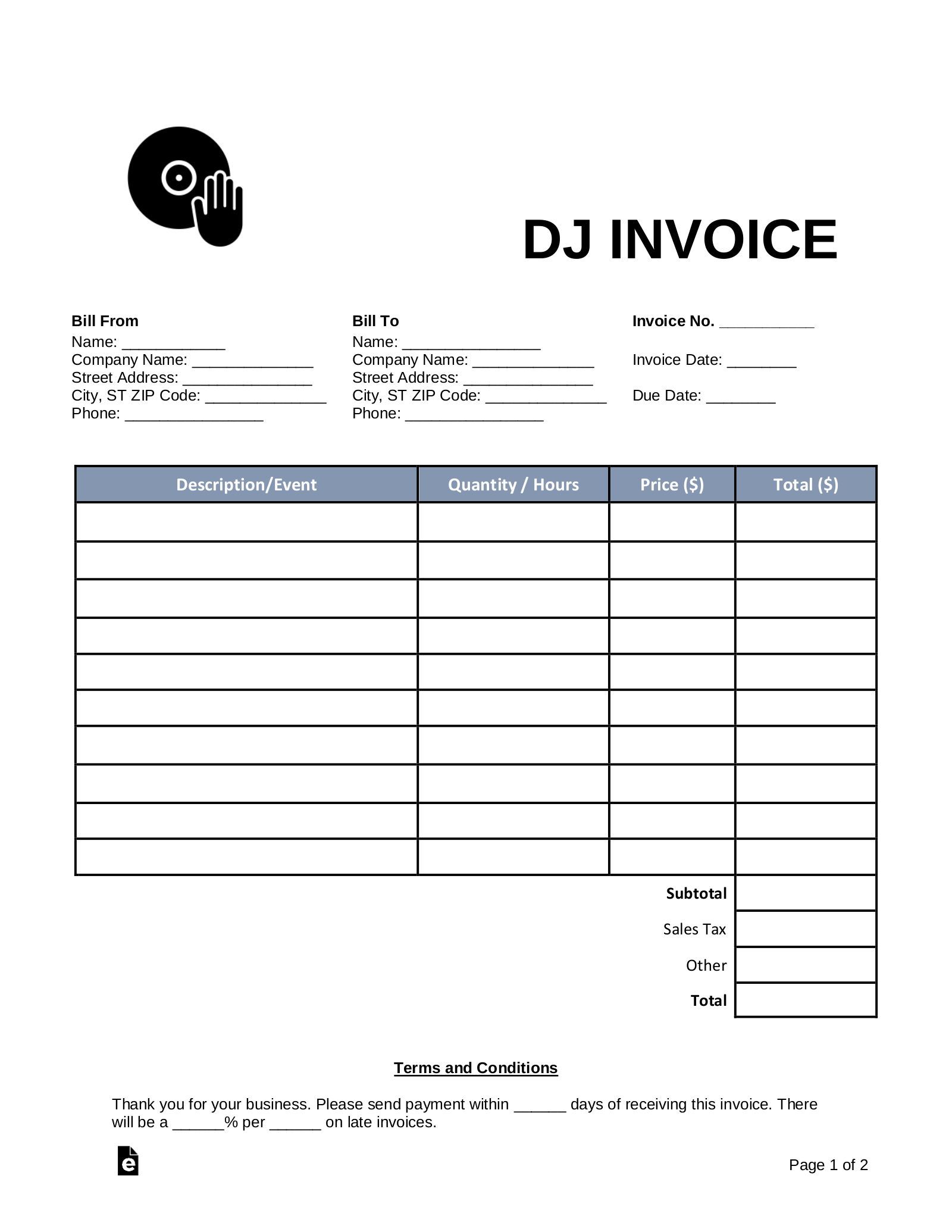 Free Blank Invoice Templates 30 PDF EForms