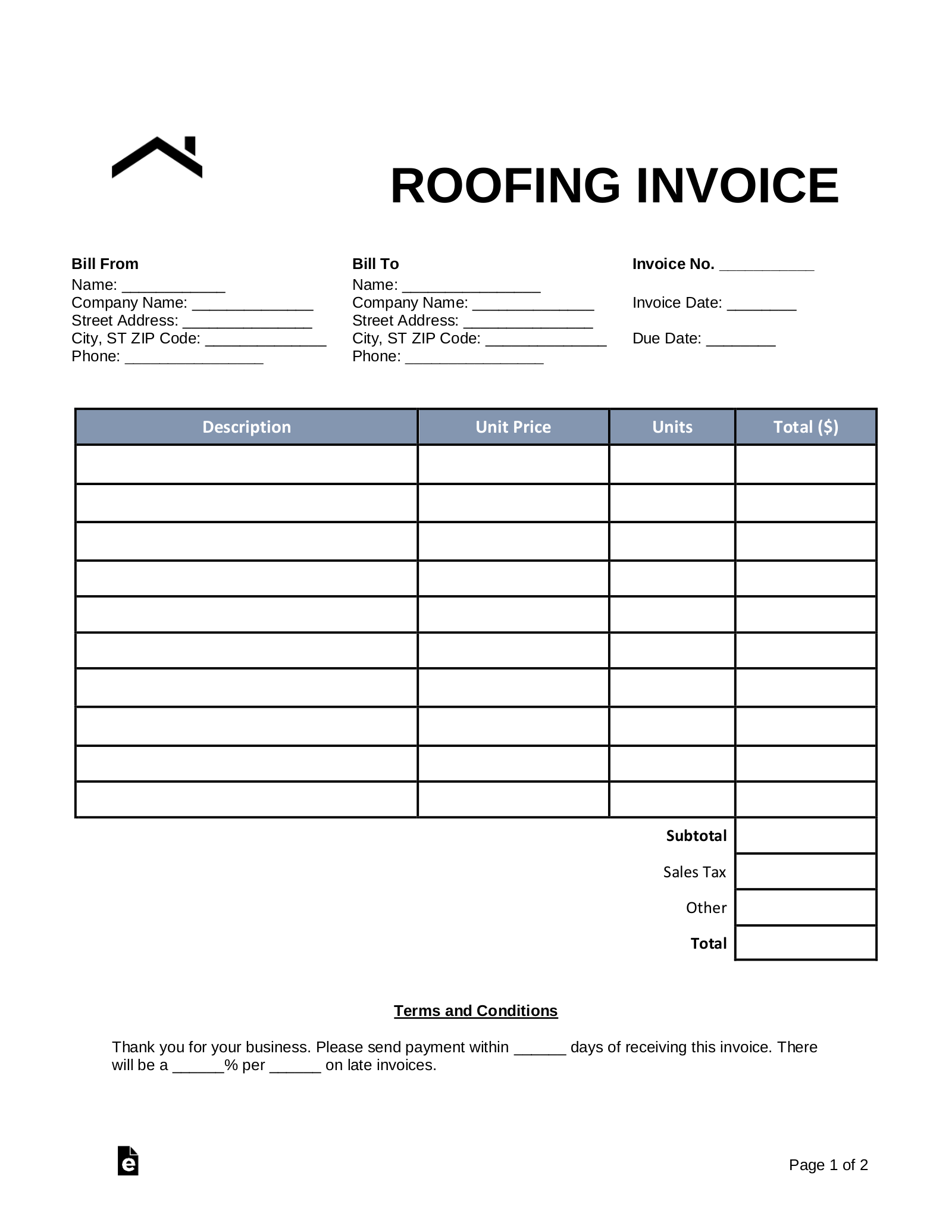 Free Printable Blank Invoice Pdf