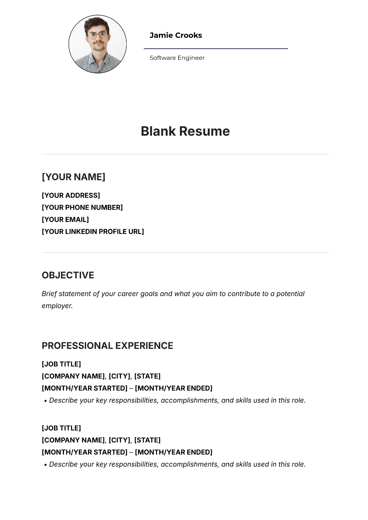 Free Blank Resume Form Printable