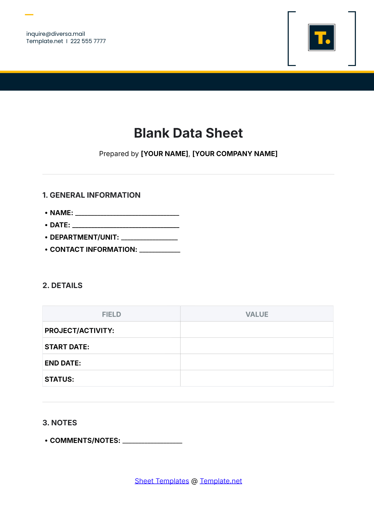 Free Blank Sheet Templates Editable And Printable
