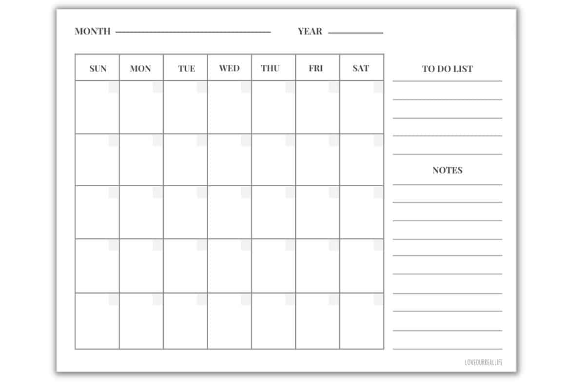 Blank Monthly Planner Free Printable