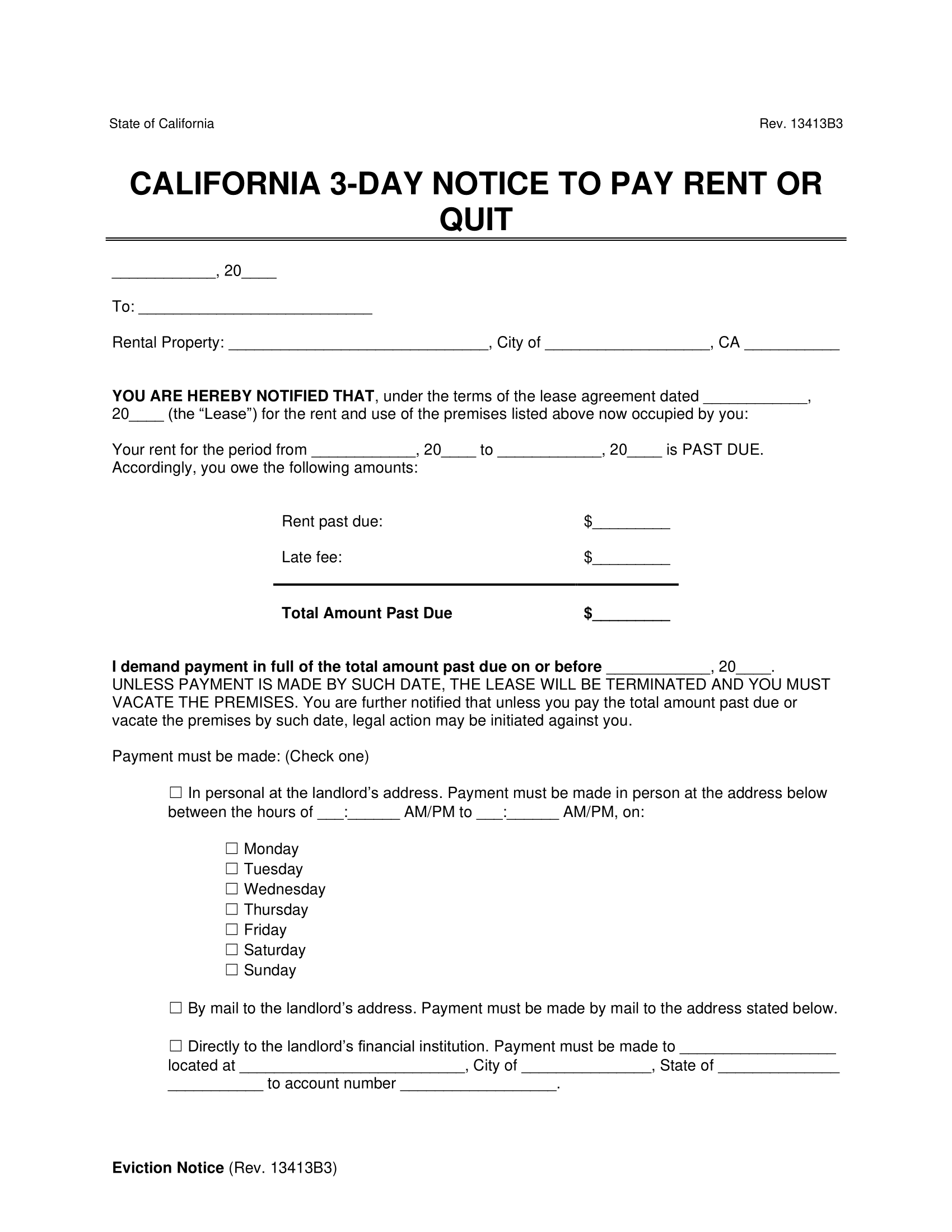 Free California Eviction Notice Forms 3 14 30 U0026 60 Day 