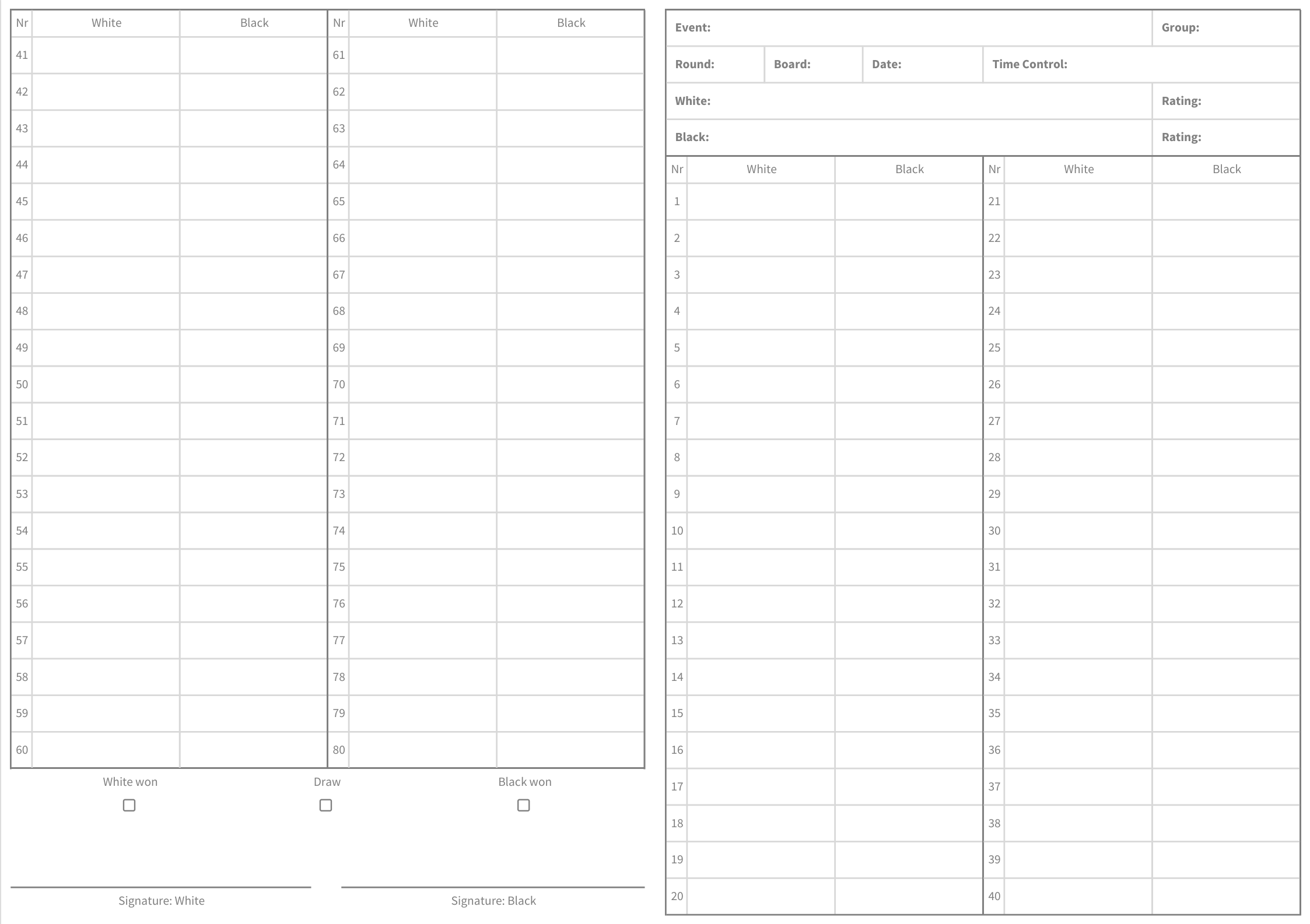 Free Chess Score Sheets PDF U0026 Online Customization