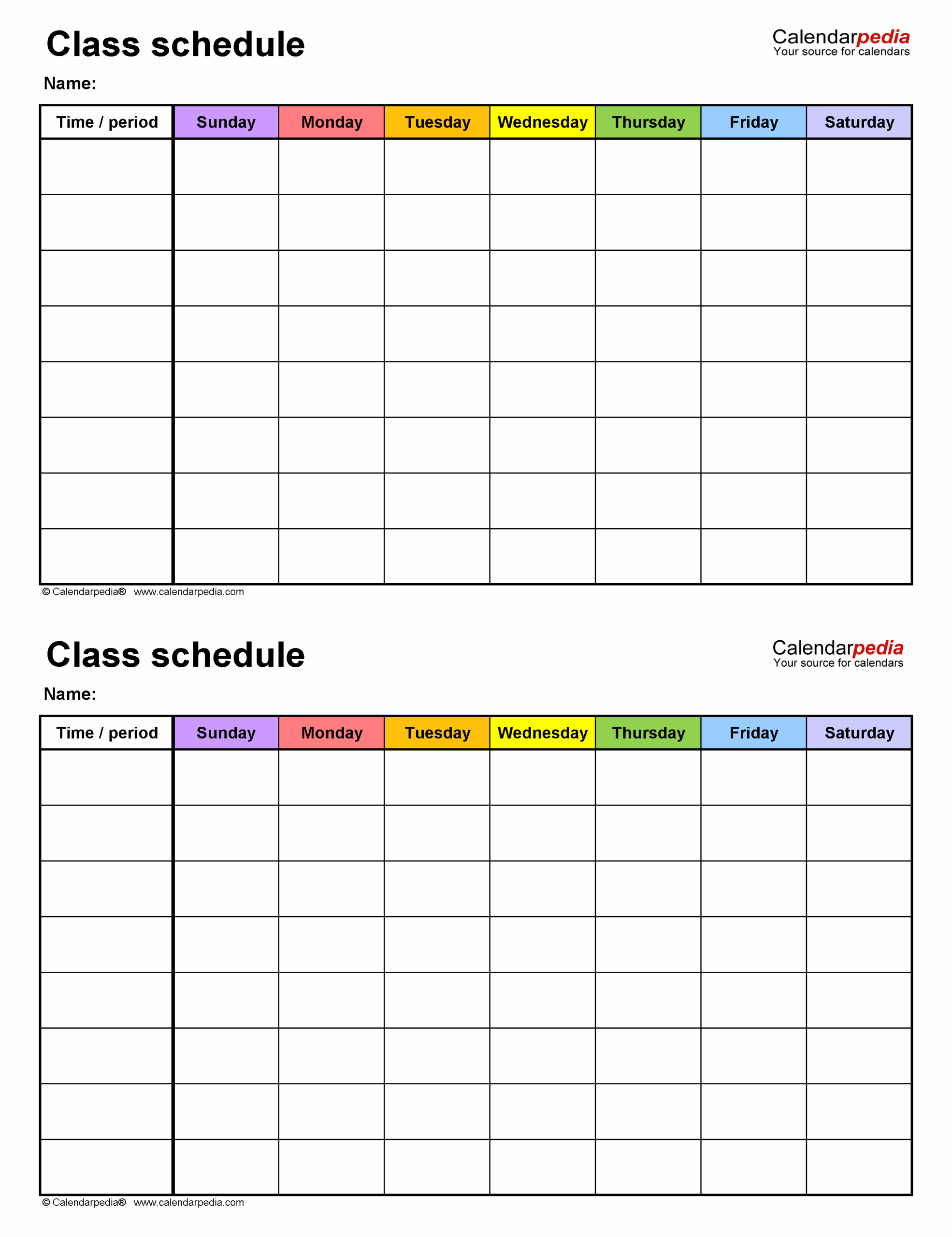 Free Class Schedules For PDF 24 Templates