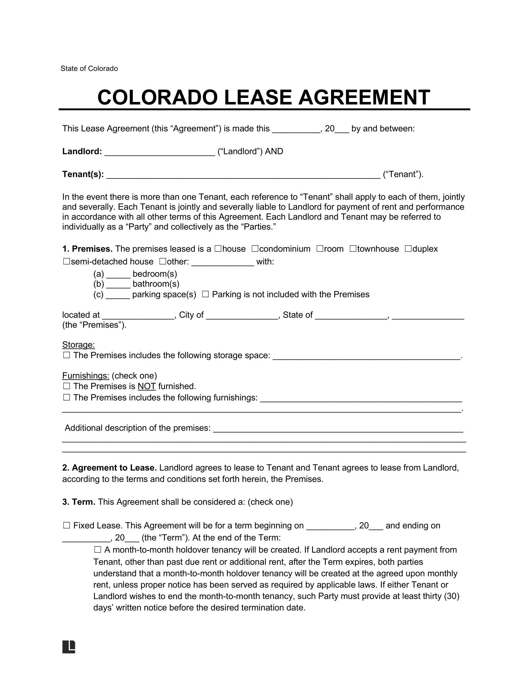 Free Colorado Lease Agreement Templates 6 PDF U0026 Word