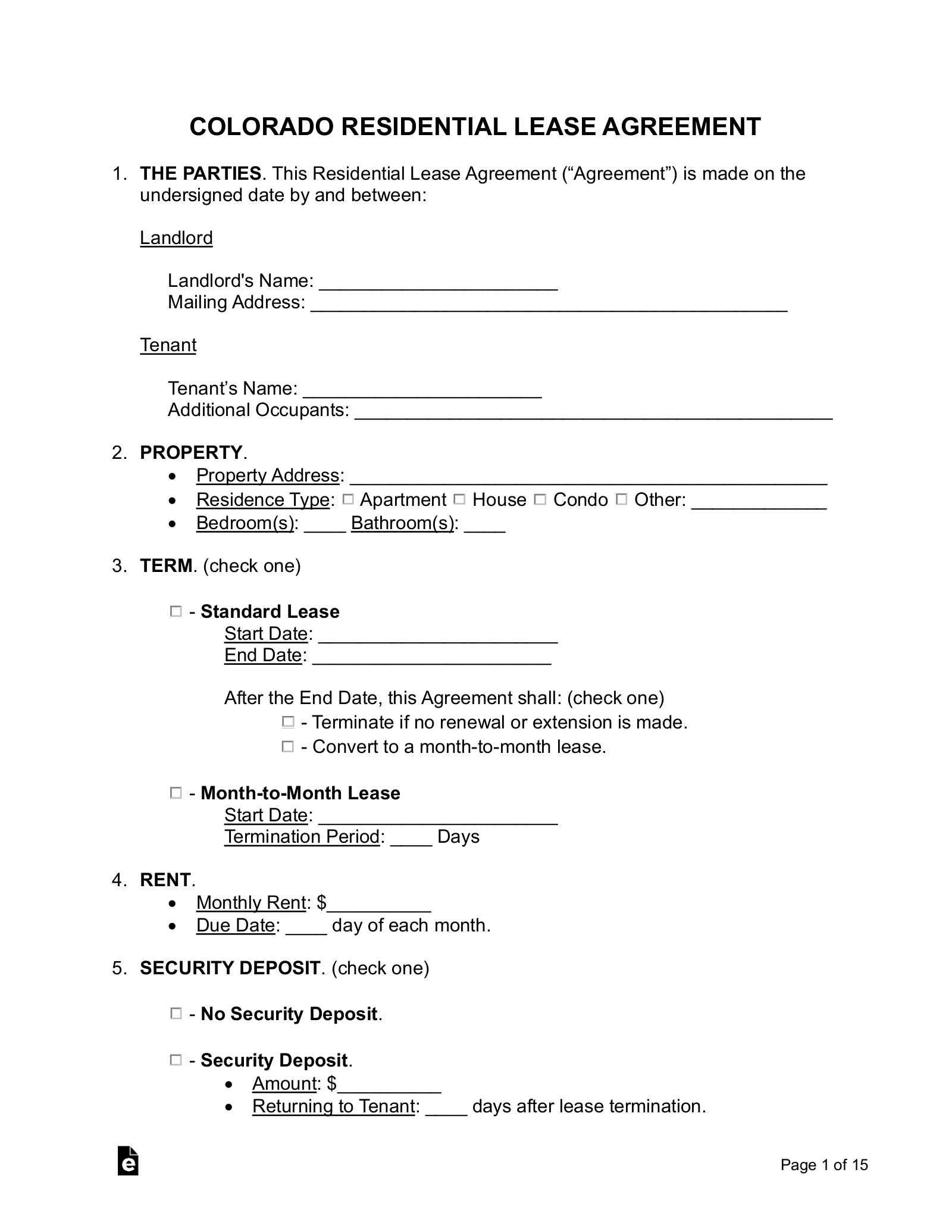 Free Colorado Lease Agreement Templates 6 PDF Word EForms