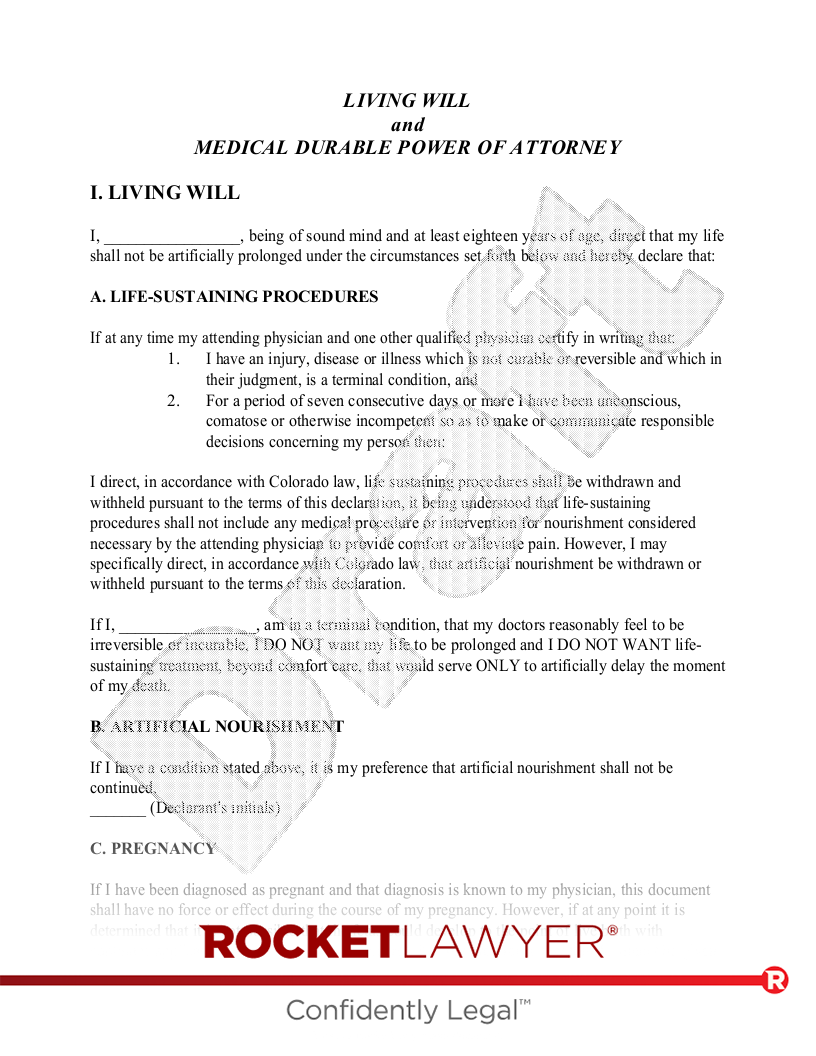 Free Colorado Living Will Make U0026 Download Rocket Lawyer