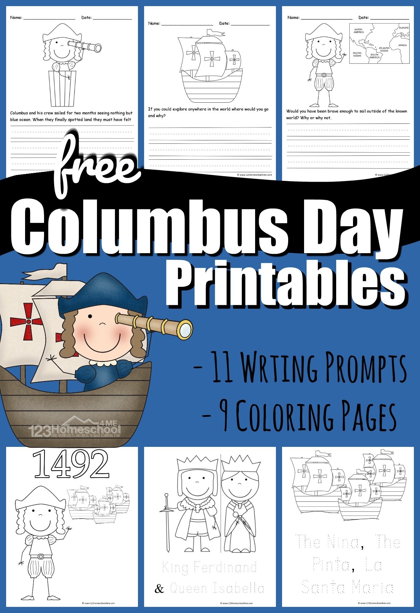 FREE Columbus Day Coloring Pages U0026 Writing Prompt Worksheets