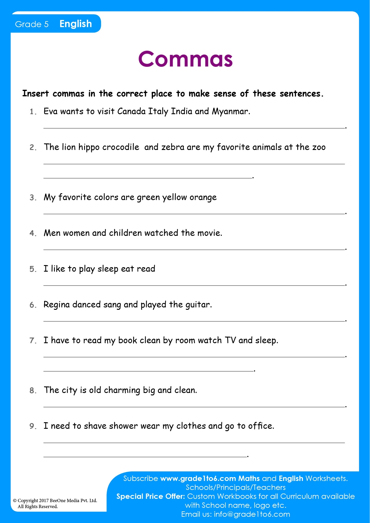 Free Printable Worksheets About Commas