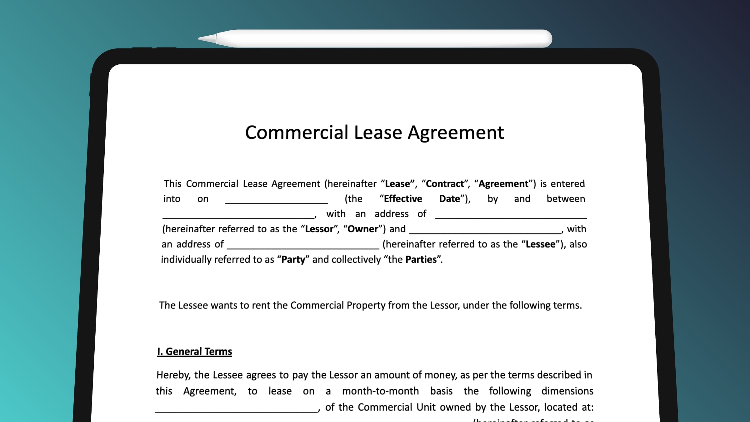 Free Printable Blank Commercial Lease Agreement