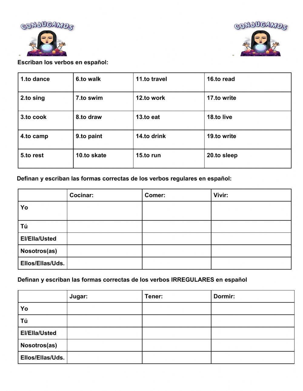 Free Conjugate Spanish Verbs Worksheet Download Free Conjugate Spanish Verbs Worksheet Png Images Free Worksheets On Clipart Library