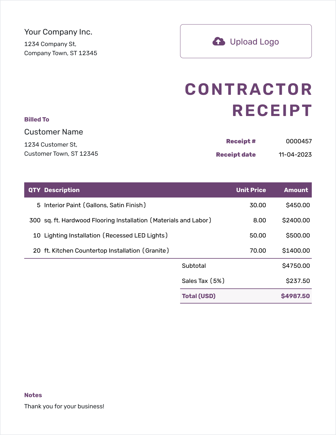 Free Printable Blank Contractor's Invoice Free Printable Blank Contractor's Invoice