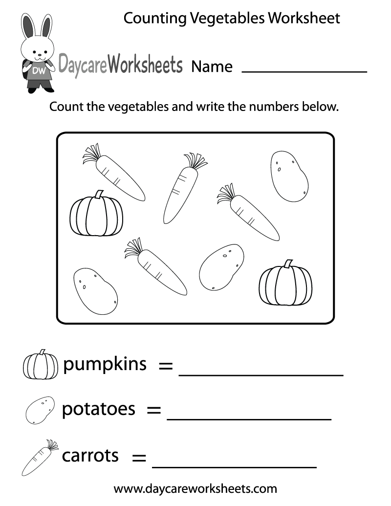 Free Counting Vegetables Worksheet For Preschool