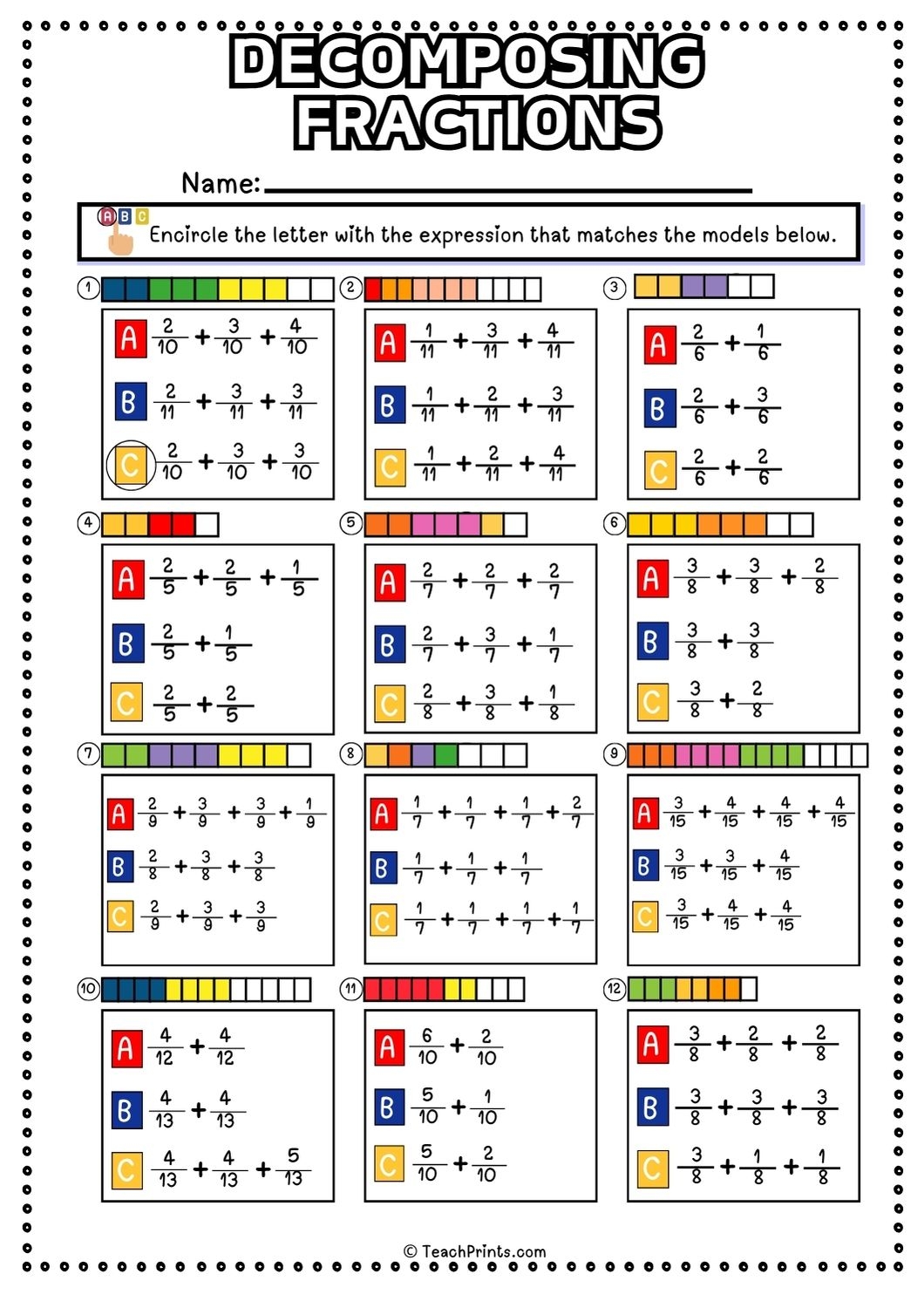 Free Decomposing Fractions Worksheets Teach Prints