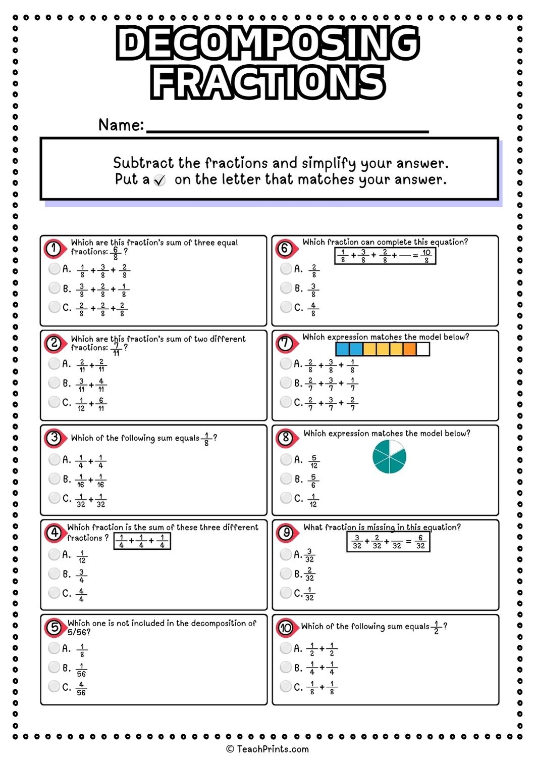 Free Decomposing Fractions Worksheets Teach Prints