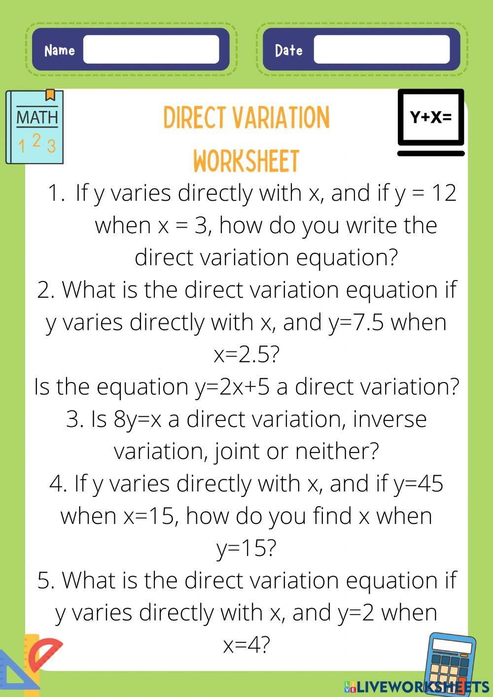 Free Direct Variation Worksheet Download Free Direct Variation Worksheet Png Images Free Worksheets On Clipart Library