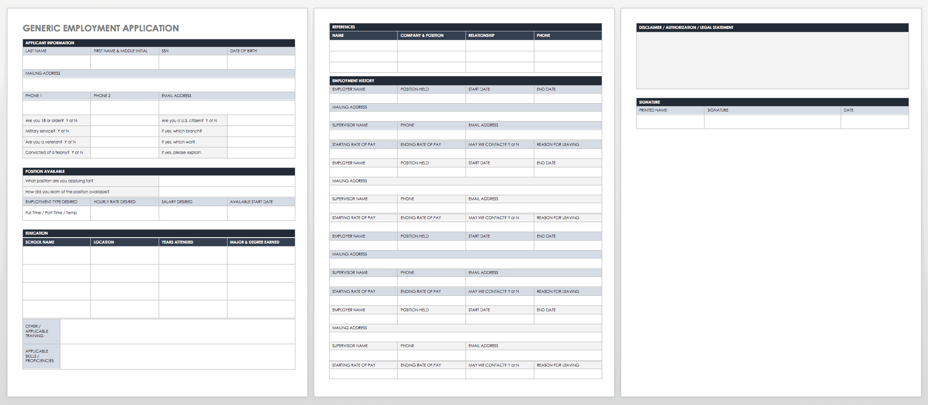 Free Blank Printable Employment Application