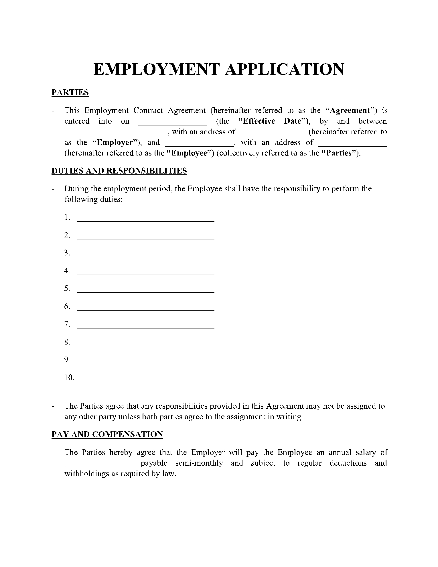 Free Blank Printable Employment Applications