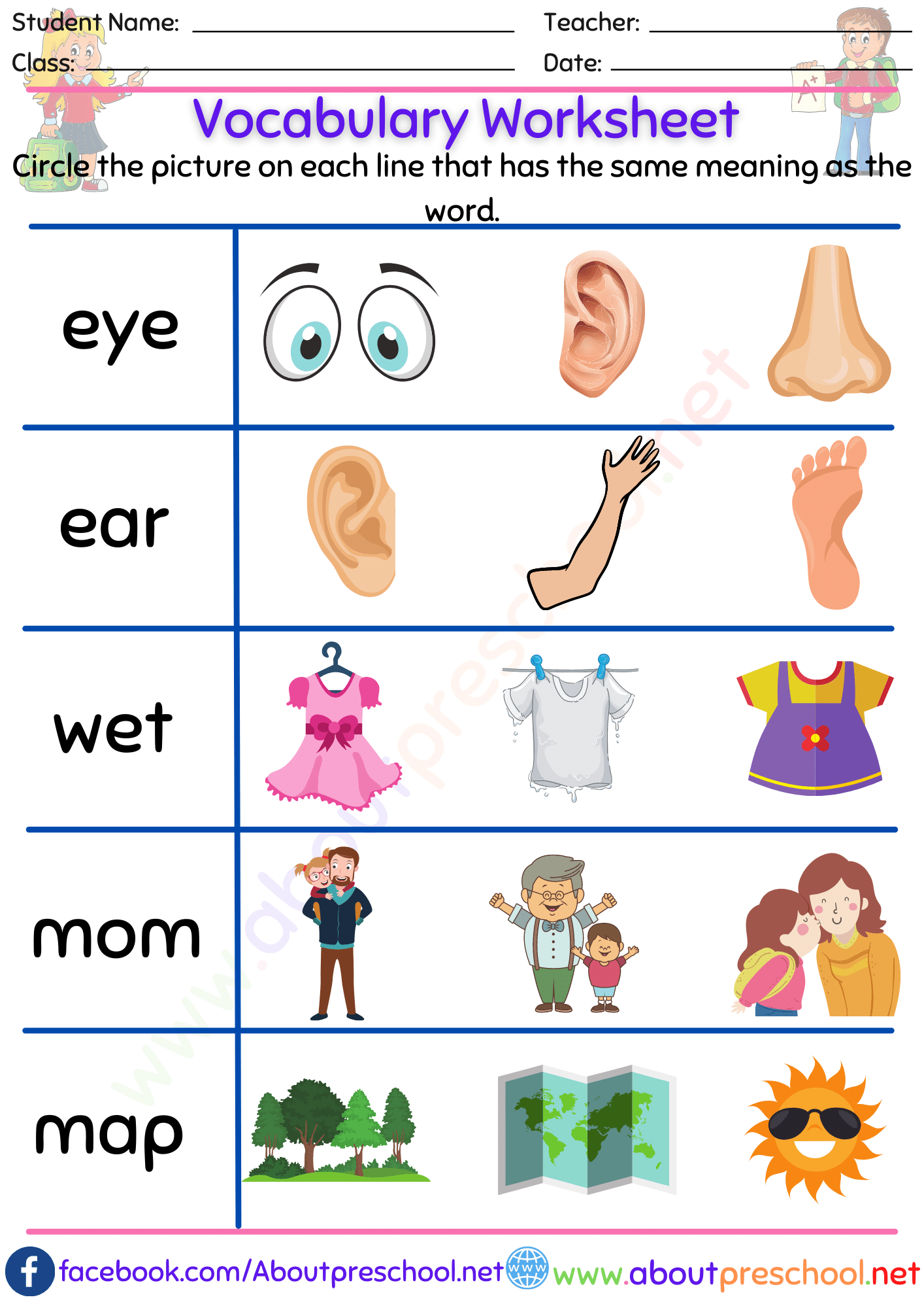 Free Printable Vocabulary Worksheets 7th Grade