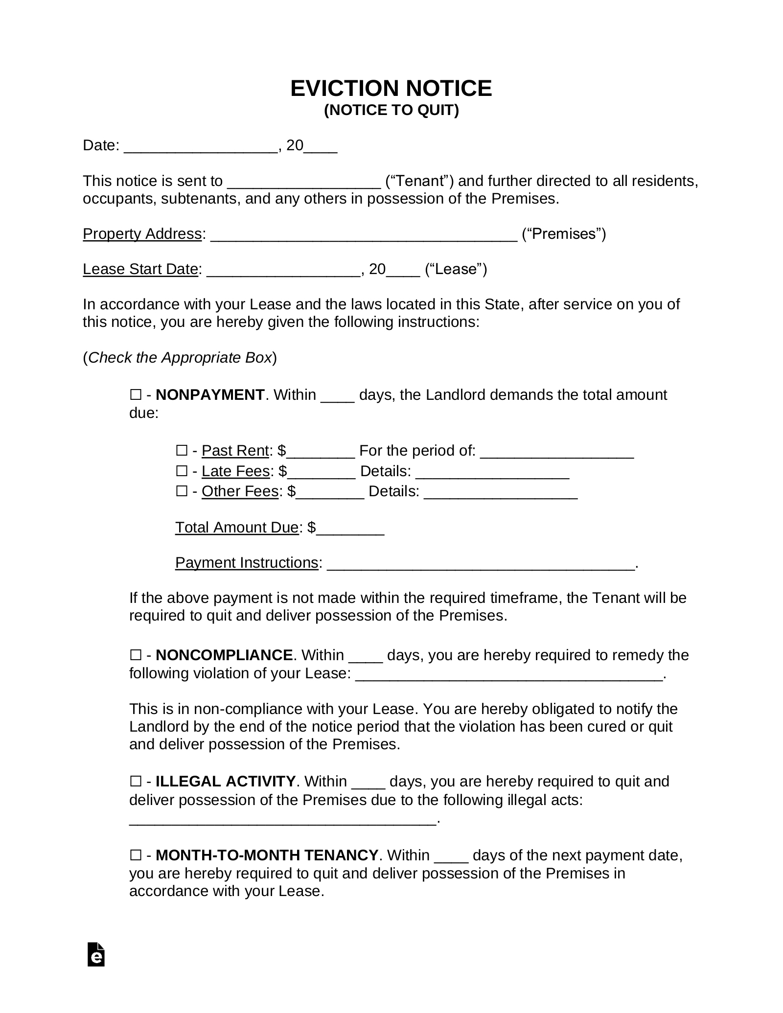 Free Eviction Notice Templates 4 PDF Word EForms