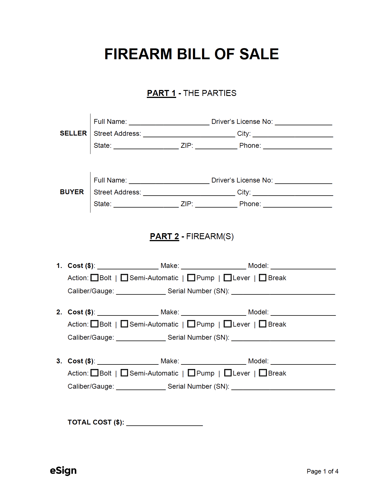 Free Printable Blank Firearms Sale Form