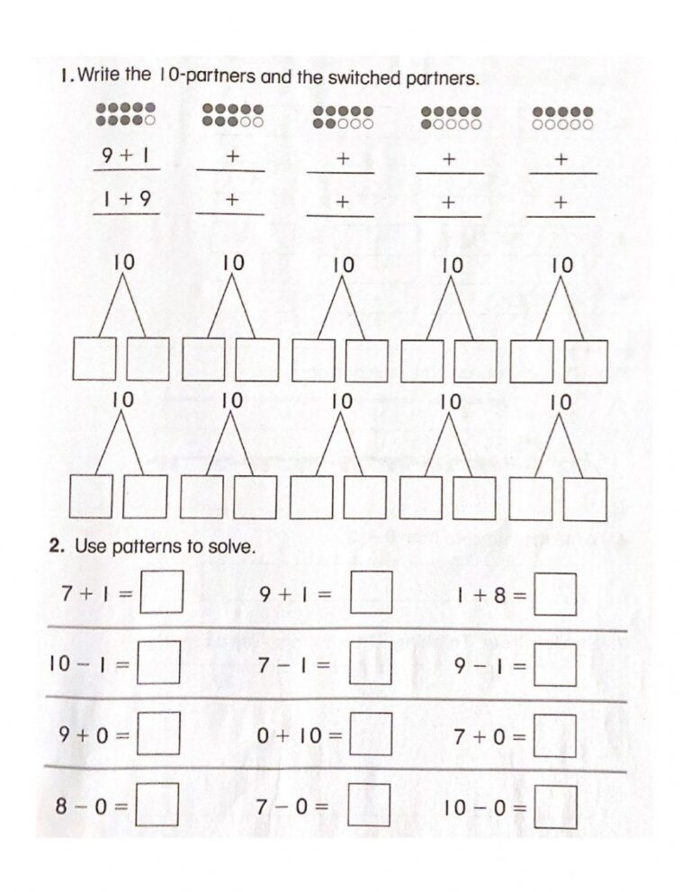 Free First Grade Math Worksheet Partners Of 10 Download Free 