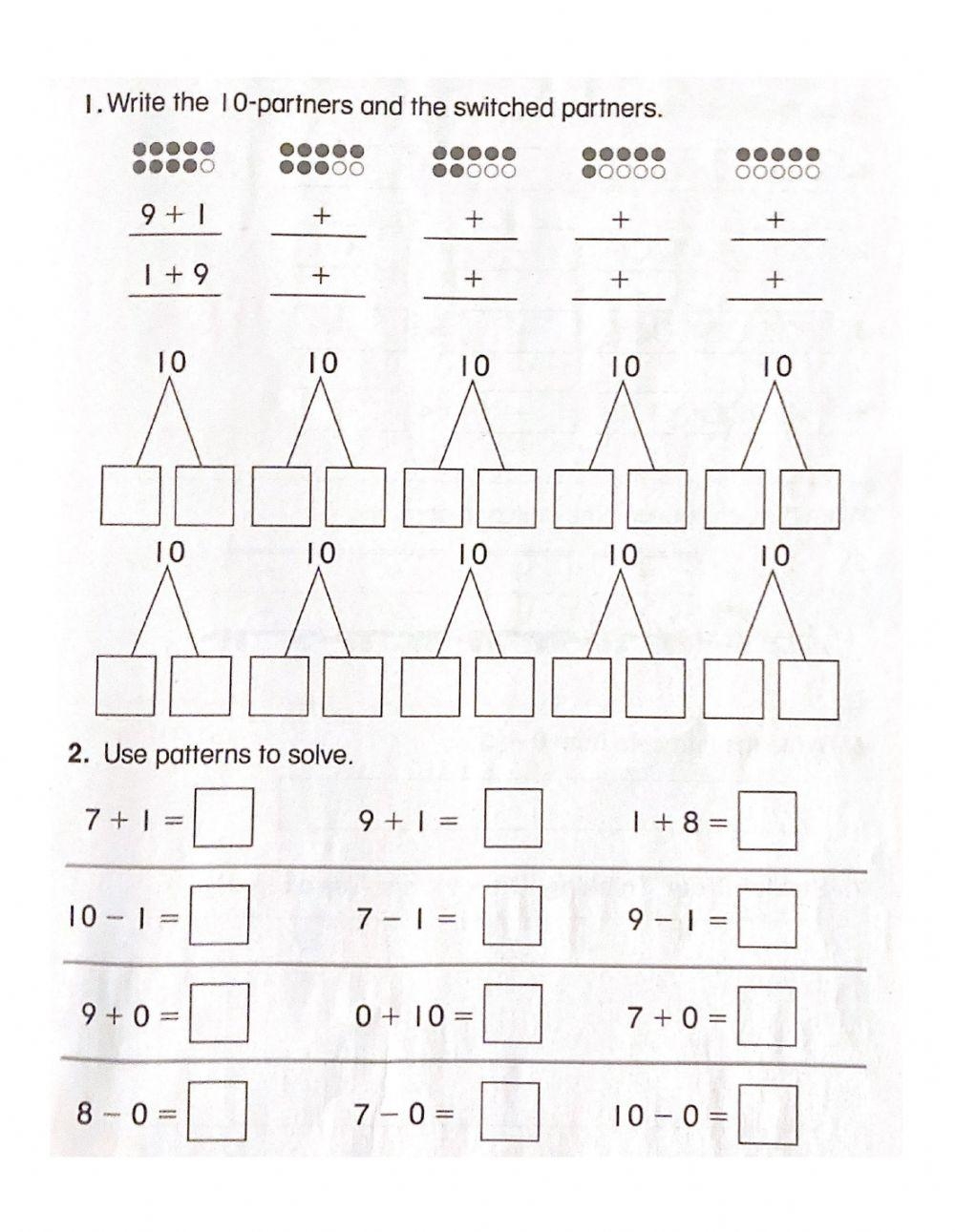 Free First Grade Math Worksheet Partners Of 10 Download Free 