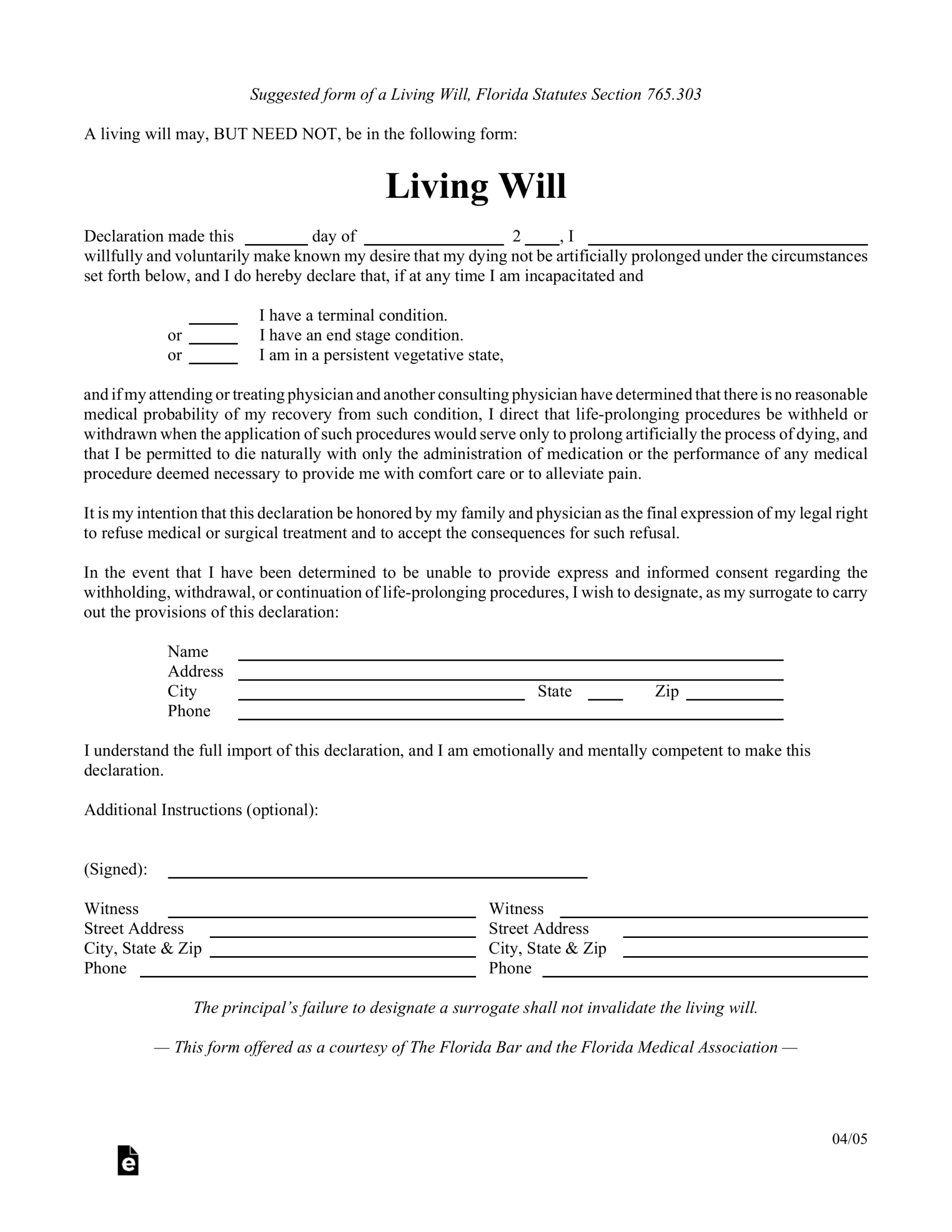 Free Blank Printable Living Will Forms