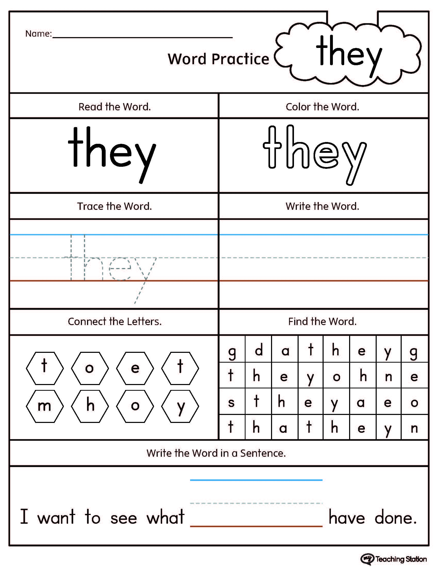 FREE High Frequency Word THEY Printable Worksheet 