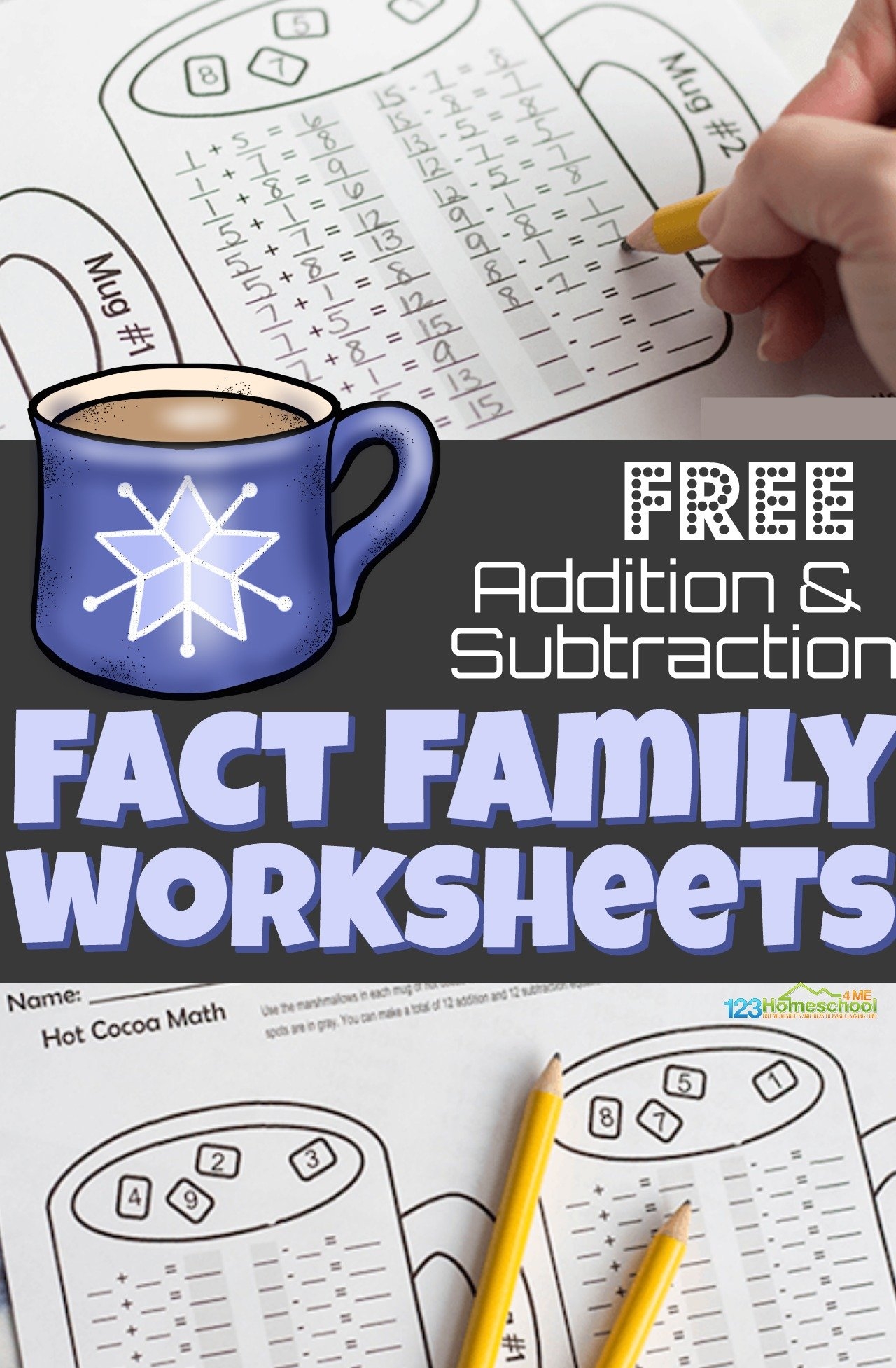  FREE Hot Chocolate Addition And Subtraction Fact Family Worksheets