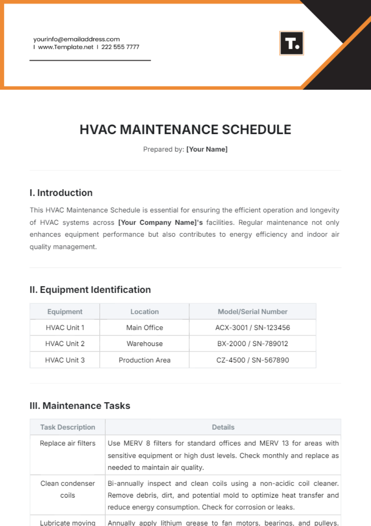 Free HVAC Maintenance Schedule Template To Edit Online