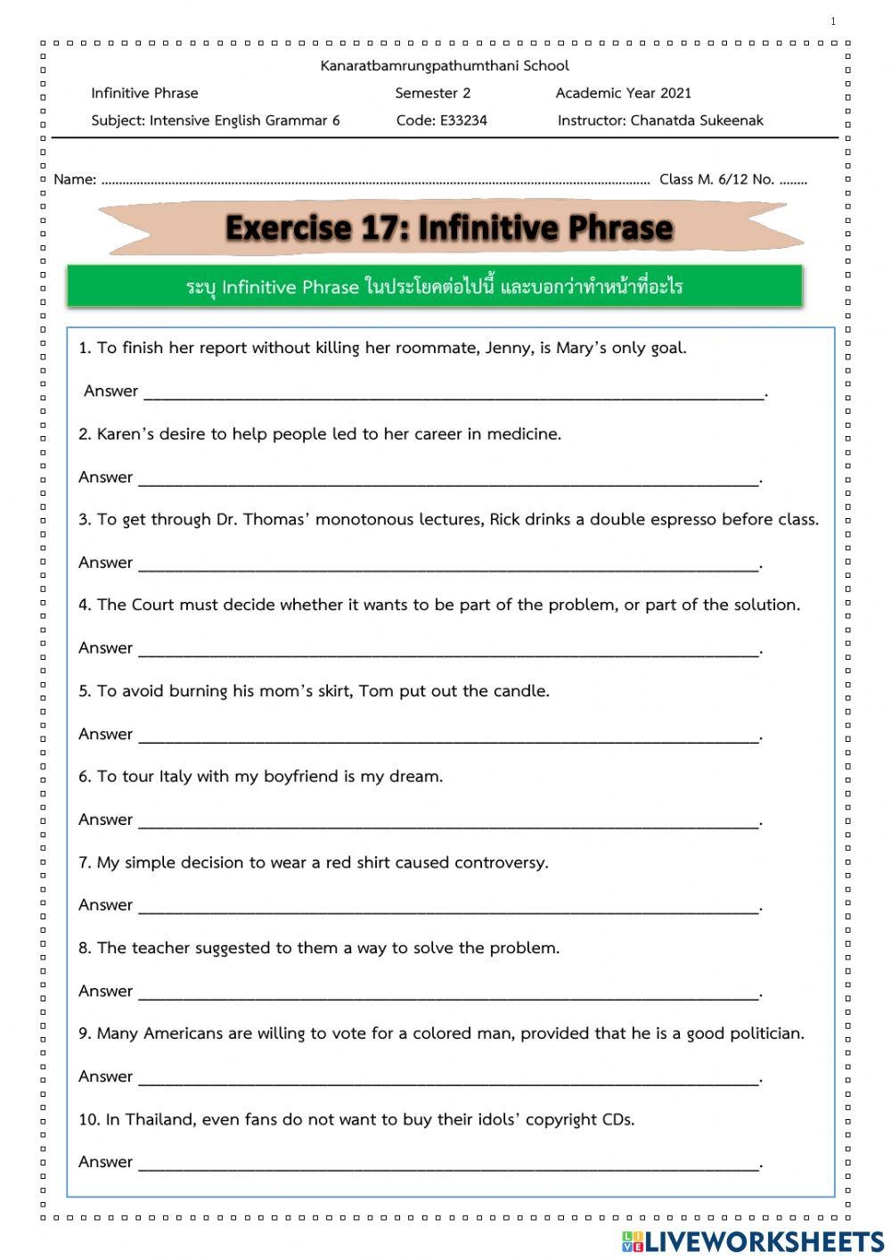 Free Infinitive Phrases Worksheet Download Free Infinitive Phrases Worksheet Png Images Free Worksheets On Clipart Library