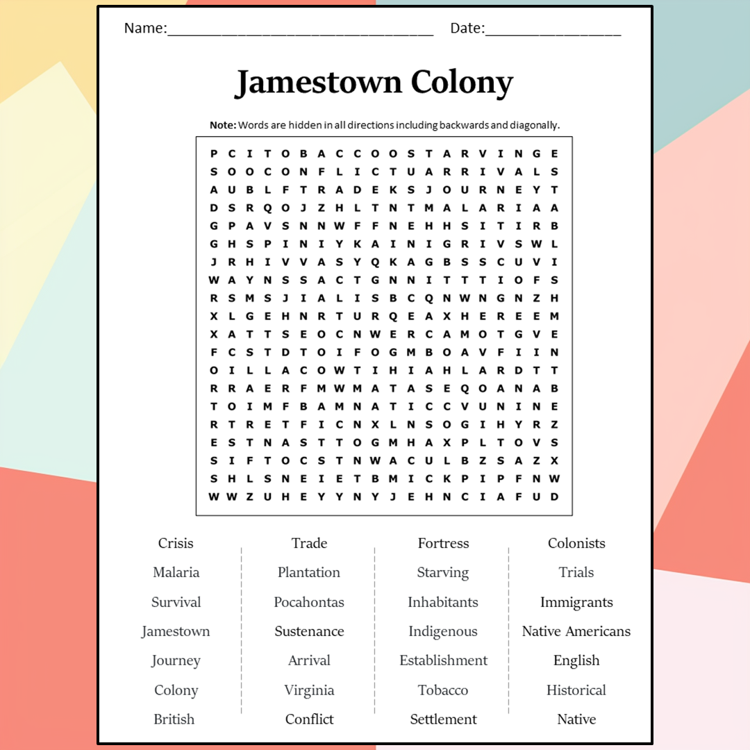 Free Printable Worksheets About Jamestown