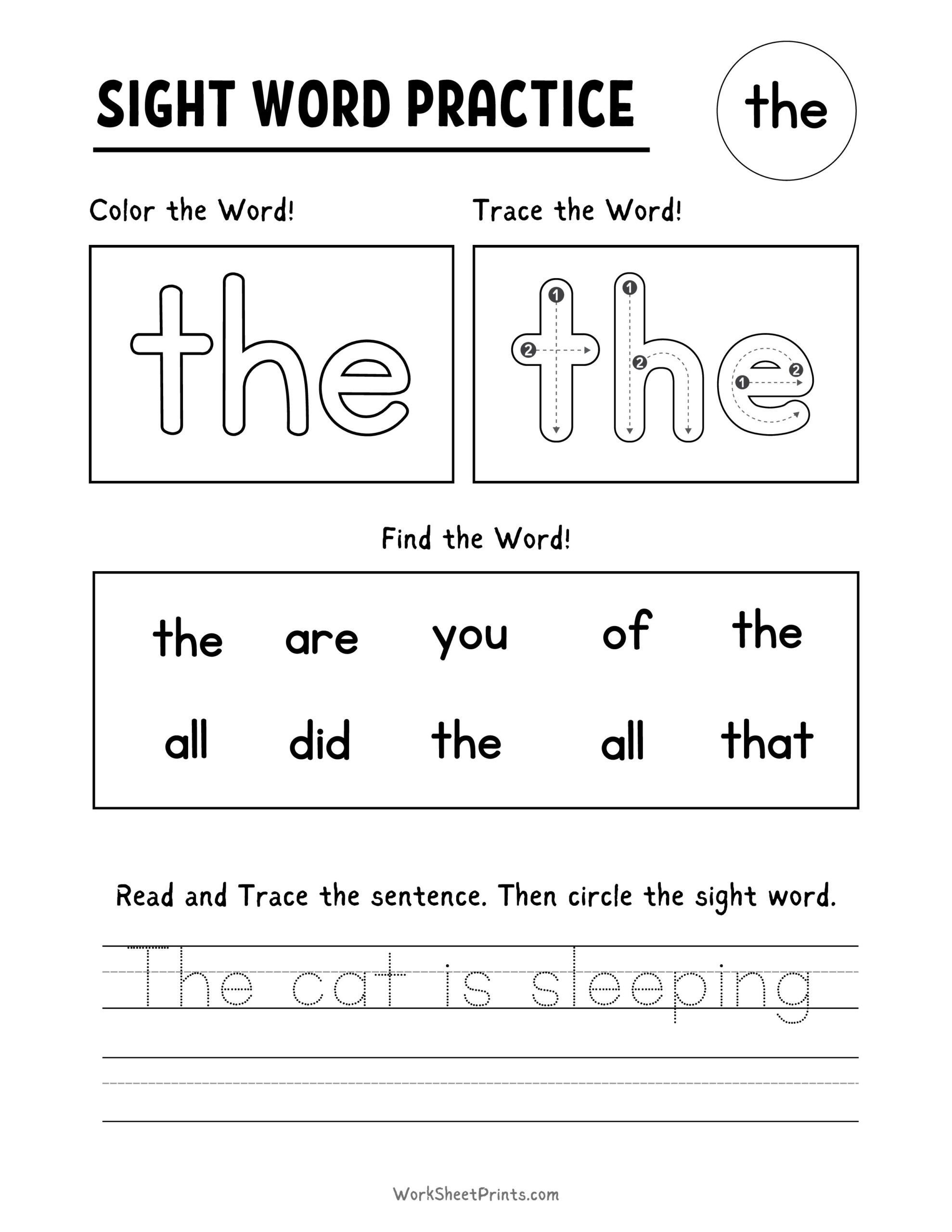Free Printable Sight Words Kindergarten Worksheet