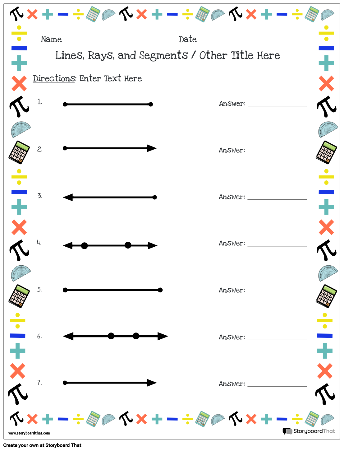 Free Line Ray And Line Segment Worksheets StoryboardThat