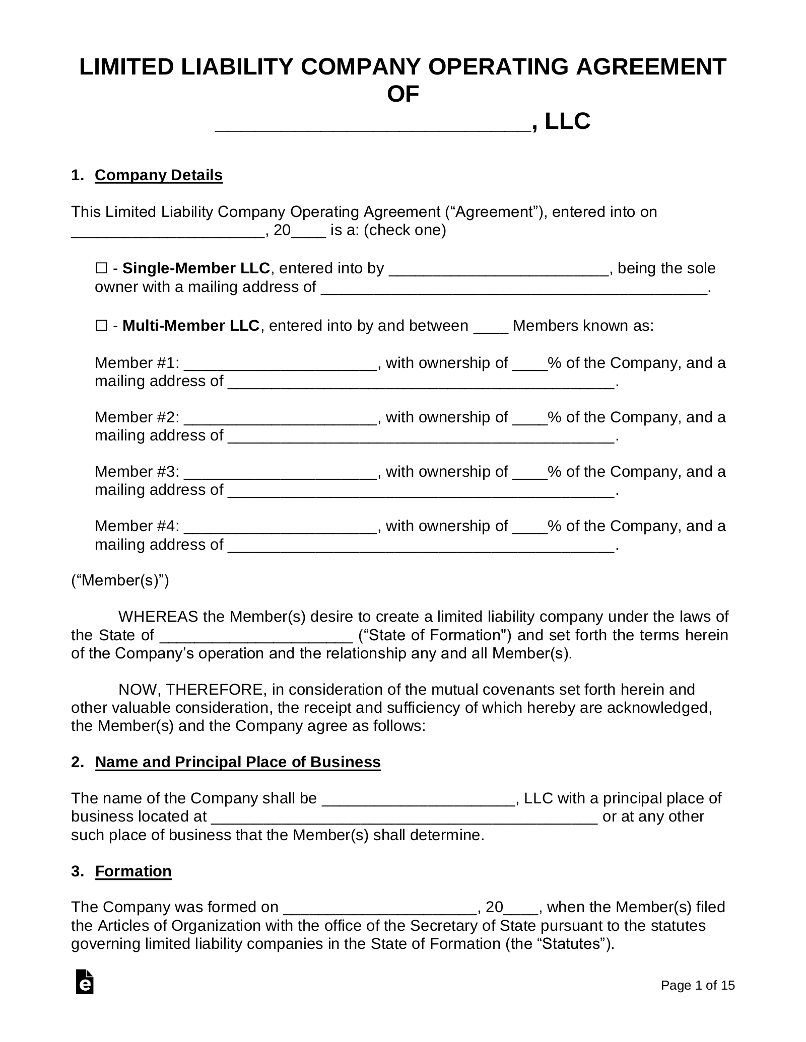 Free LLC Operating Agreement Templates 2 PDF Word EForms Free LLC Operating Agreement Templates 2 PDF Word EForms