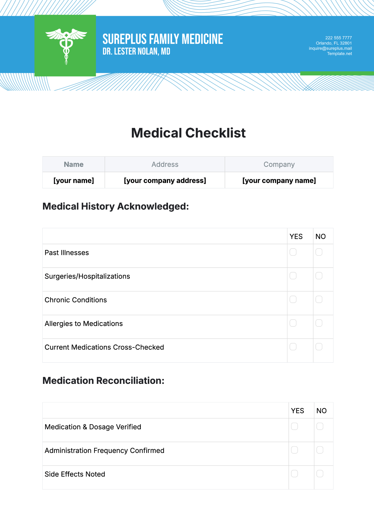 Free Medical Checklist Templates Editable And Printable