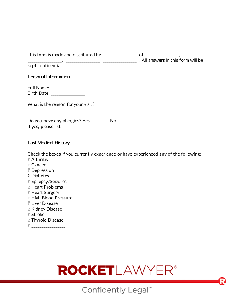Free Medical History Form Free To Print Save U0026 Download