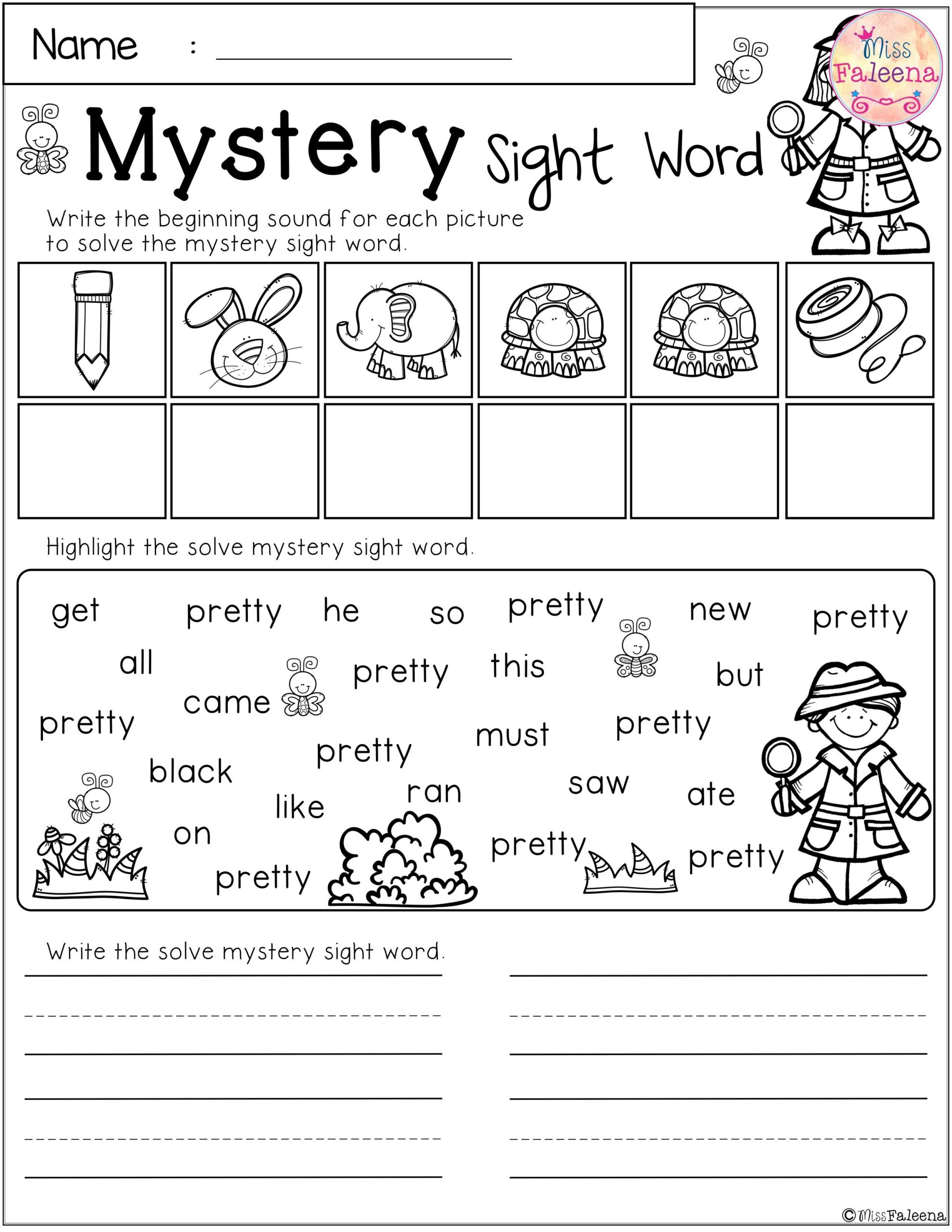 Free Mystery Sight Word Practice Worksheets Library