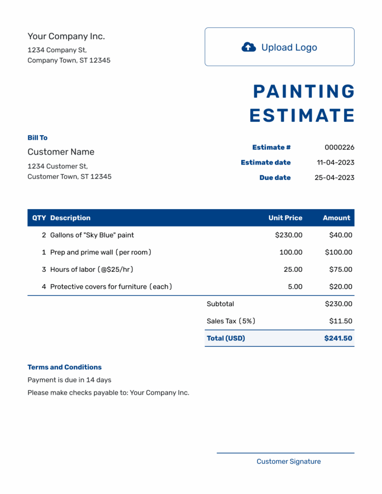 Free Painting Estimate Template Docelf