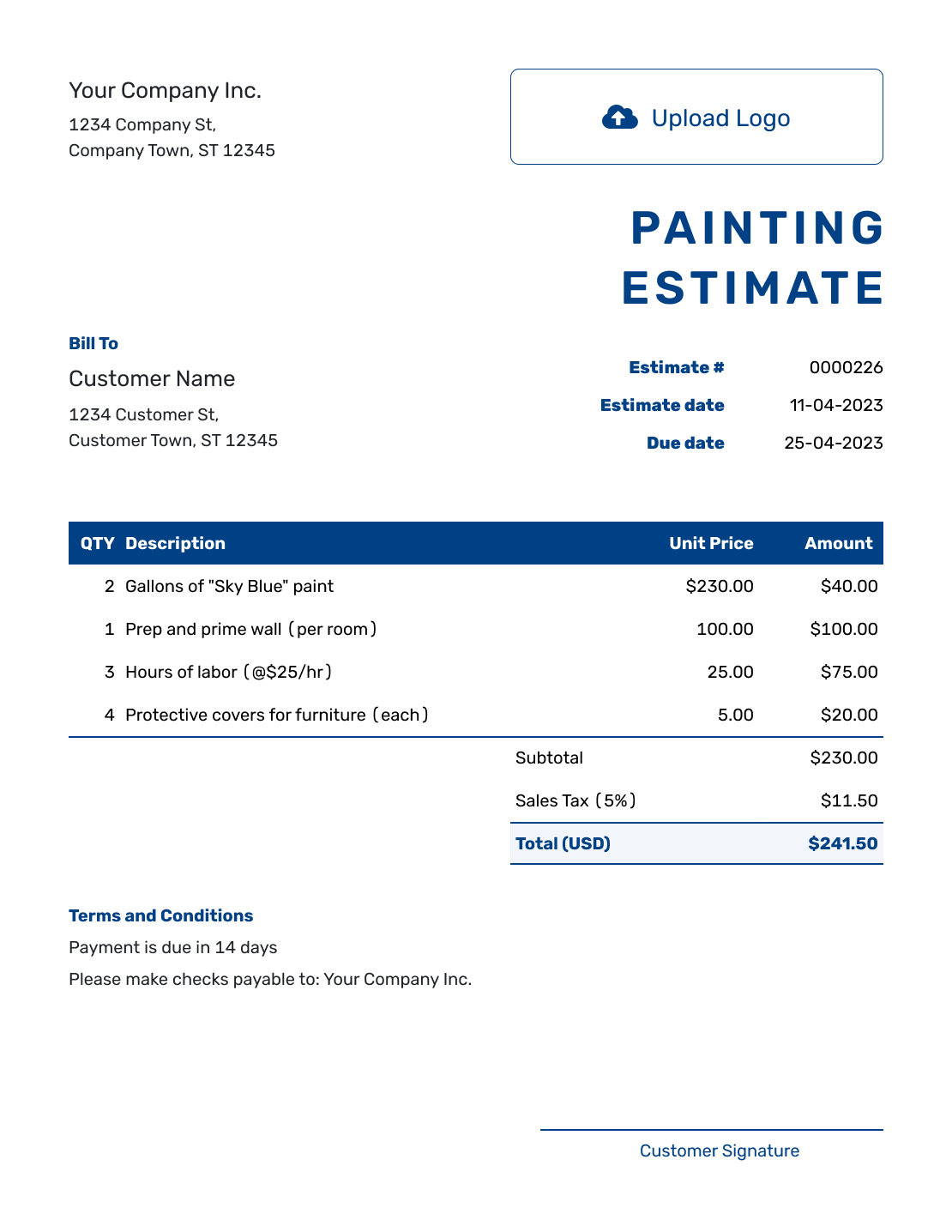 Free Painting Estimate Template Docelf