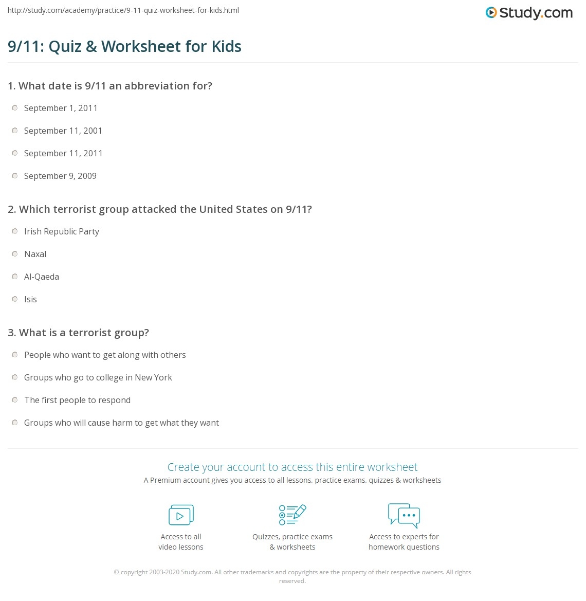 Free Printable Worksheets For 9/11