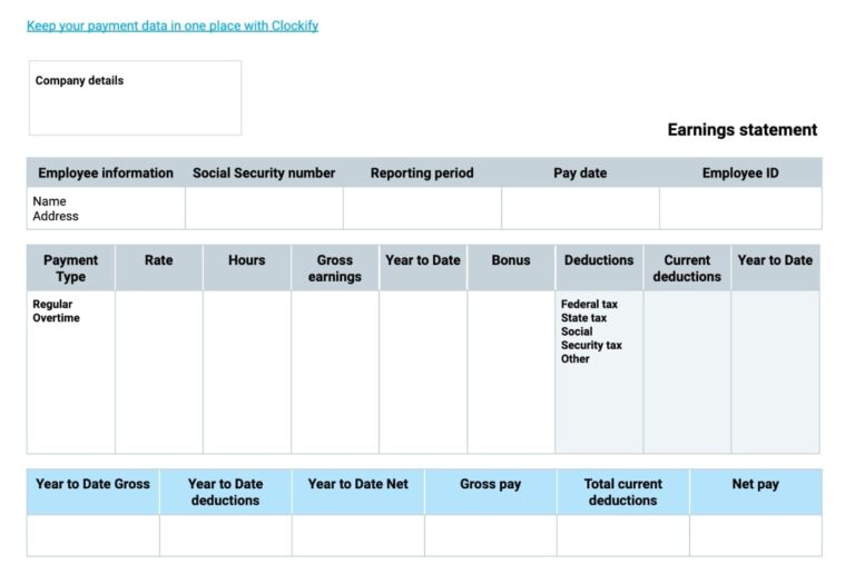 Free Pay Stub Templates Clockify