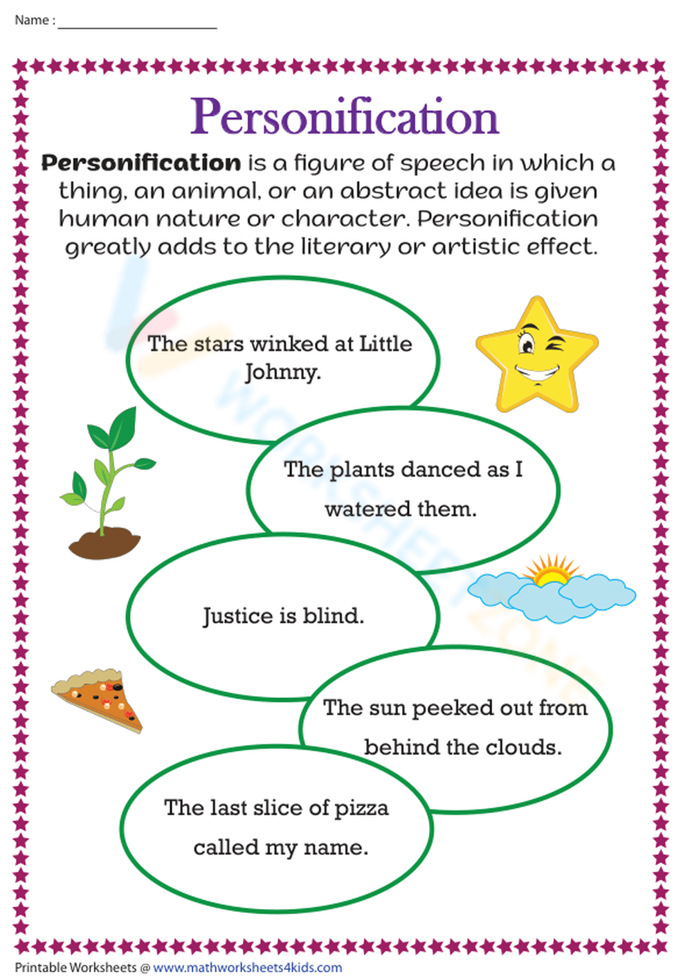 Free Printable Worksheet On Personification